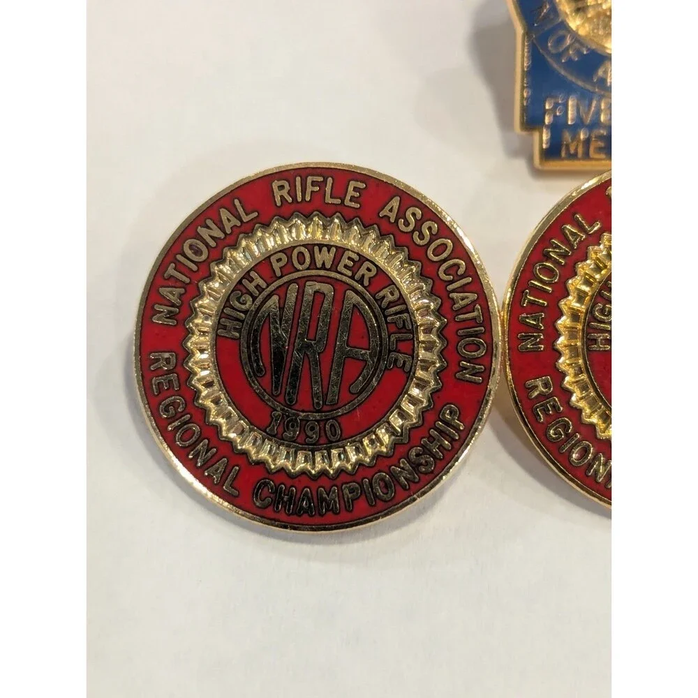 VTG NRA Rifle Assoc Pin Back Tie Tack Lapel Pin Red Gold Lot Of 4